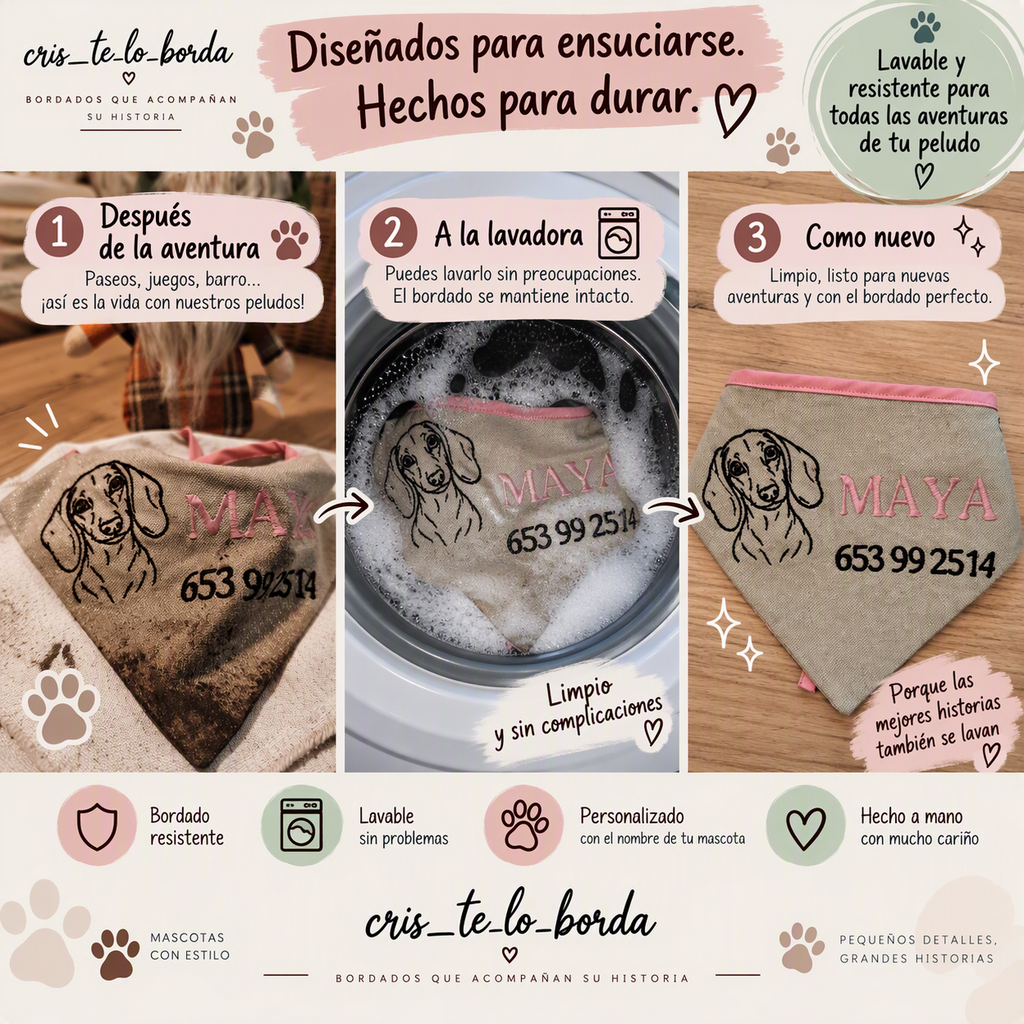 Pañuelo personalizado para mascotas con nombre y teléfono